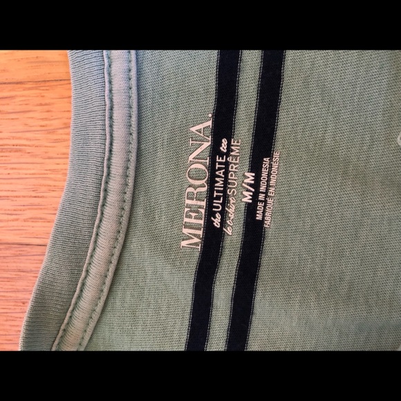 navy and pale green striped v-neck t-shirt - Picture 3 of 4